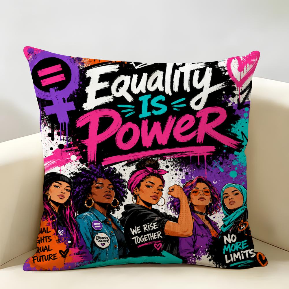 Equality Is Power Cushion Cover Durable Hypoallergenic Organic Linen Pillow Cover Short Size Washable Skin-Friendly