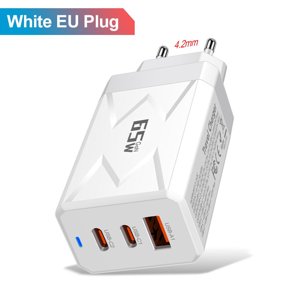Зарядное устройство USB 65 Вт Быстрая зарядка Type C Адаптер для мобильного телефона для iPhone 15 Quick Charge 3.0 Вилка EU/KR Настенное зарядное устройство