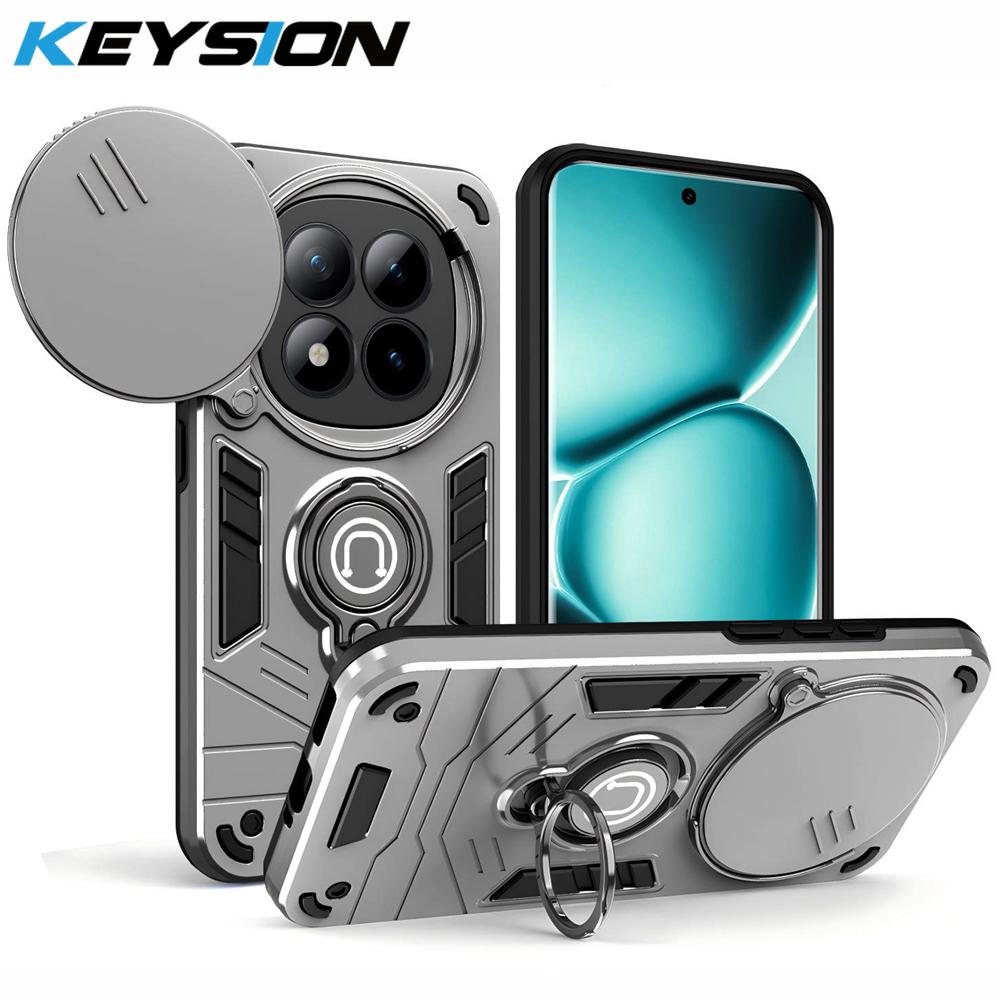 KEYSION Ударопрочный чехол-подставка с кольцом-держателем для Redmi Note 15 Pro+ 5G, чехол для телефона со шторкой для защиты объектива камеры для Redmi Note 15 4G 5G