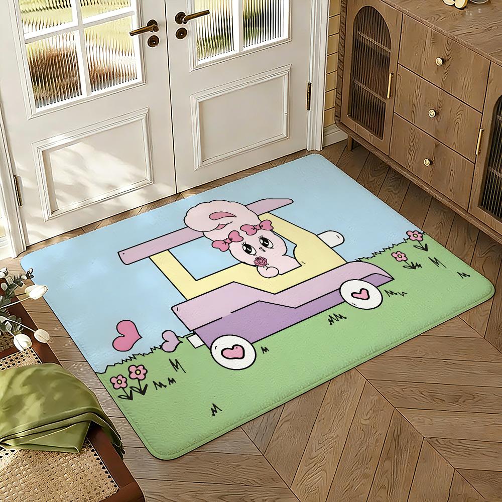 E-Esther Bunny Floor Mat Soft Thickened Absorbent Non-Slip Bedroom Living Room Door Mat Home Decor Flannel Rugs