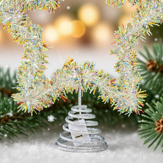 1/2Pcs Christmas 3D Tree Top Star Glittered Decoration with LED Lights Colorful Silk Threads Visual Appeal Holiday Seasonal Decor