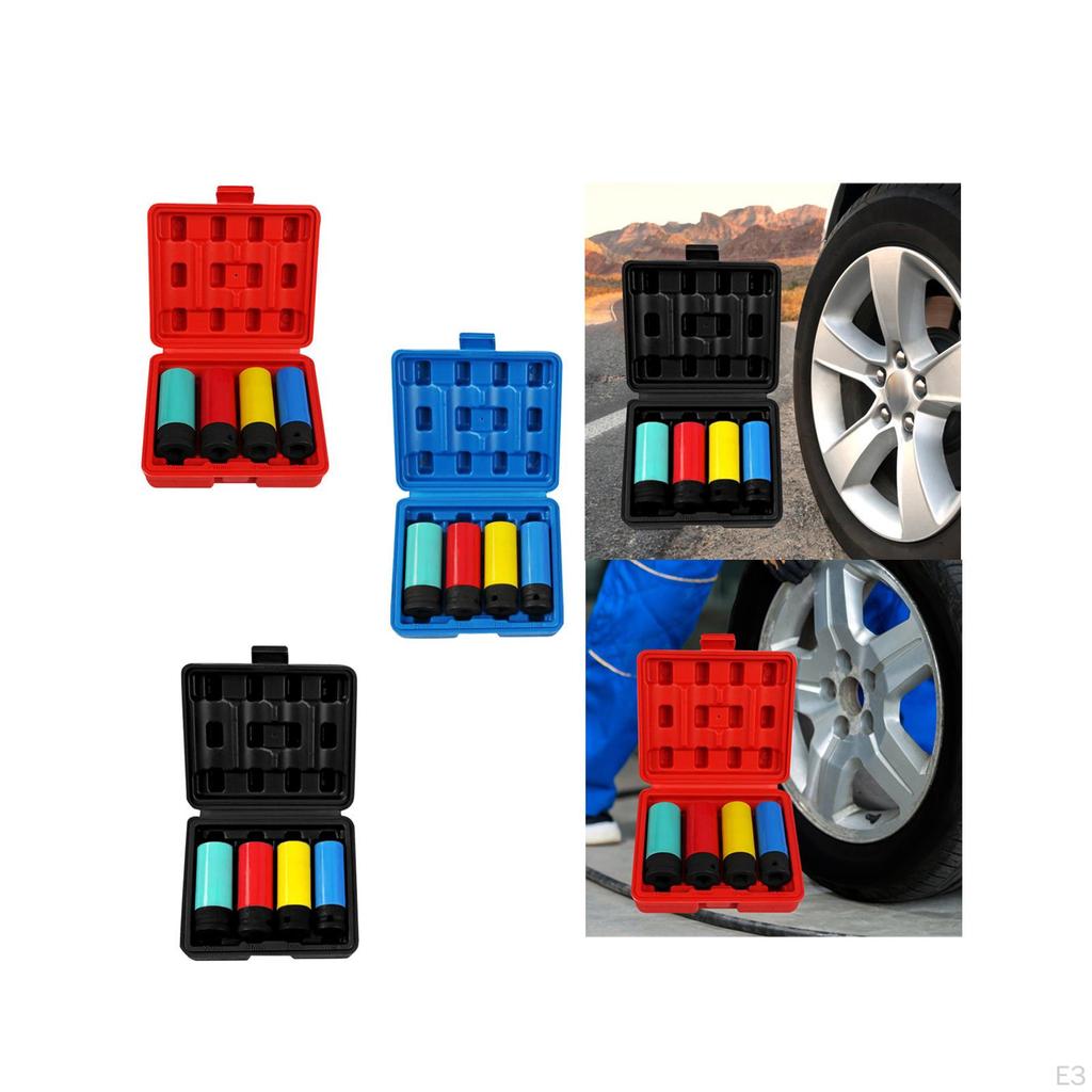 4 Pieces 1/2" Drive Impact Lug Nut Socket Kit 17mm 19mm 21mm 22mm with Colored Protective Covers