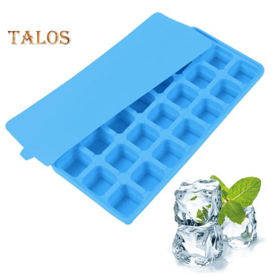 Silicone Ice Cube Tray with Lid 21 Large Cubes Easy Release Foldable Ice Mold Flexible Freezer Mold for Stacking Storage