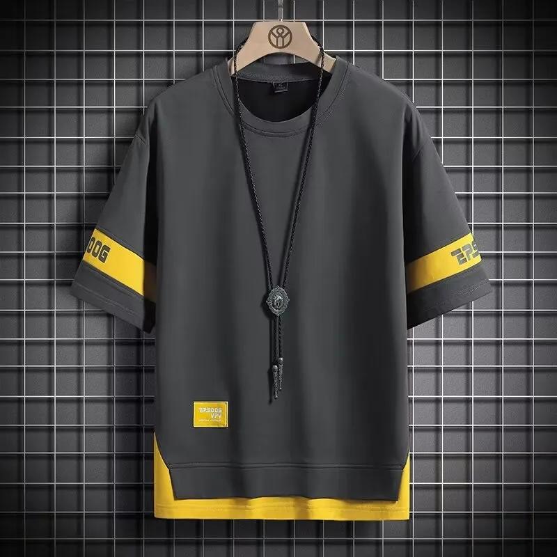 Мужская летняя футболка с коротким рукавом свободного кроя, повседневная, молодежная, с круглым вырезом, дышащая, с рукавом до локтя