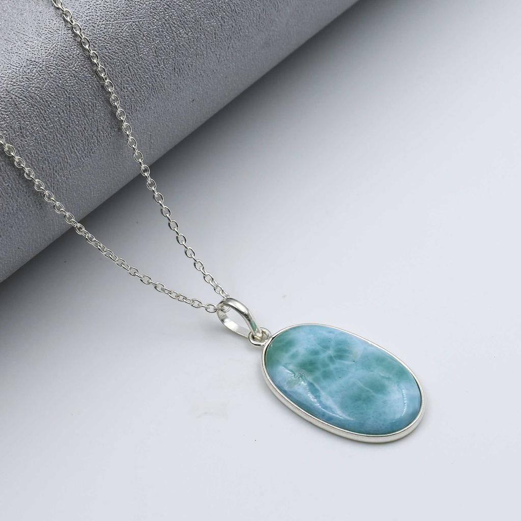 Ожерелье из натурального камня Ларимар, подарок для нее, ожерелье в стиле бохо, серебро 925 пробы, ожерелье ручной работы, подарок по случаю дня рождения