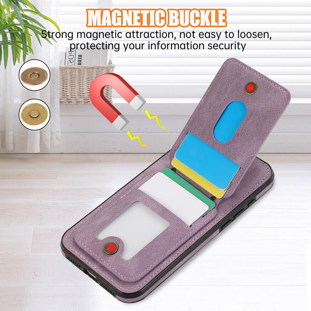 For iPhone 16 Case Card Holder Kickstand Leather + TPU Phone Cover with Shoulder Strap