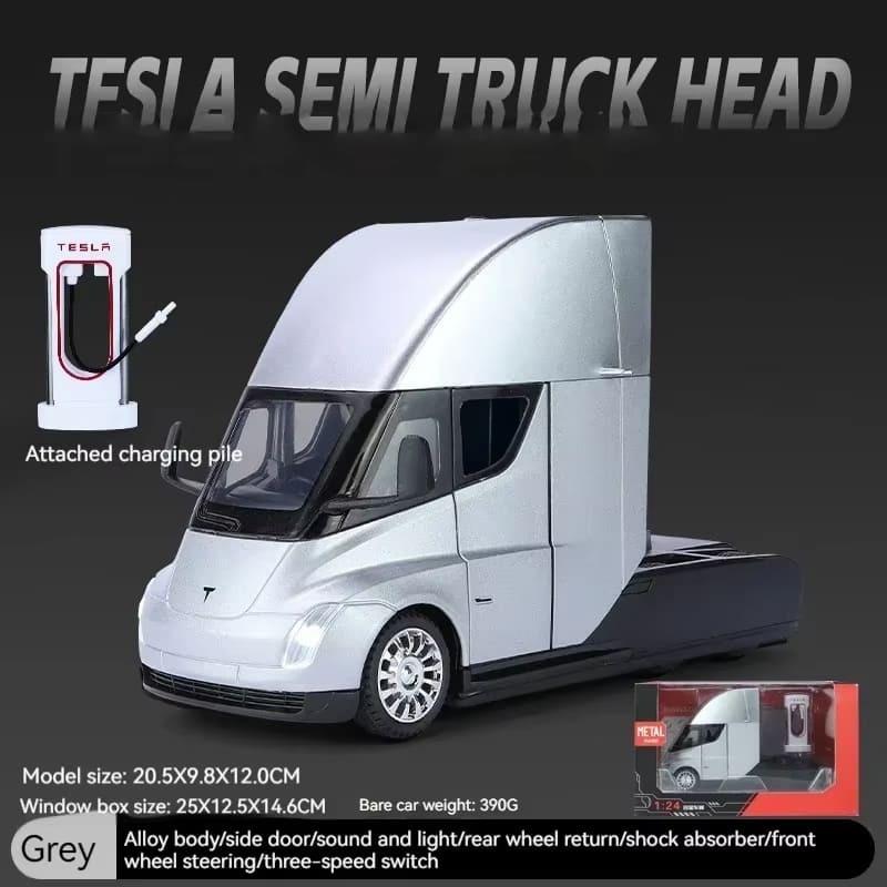 1:24 Tesla SEMI Truck Head Trailer Model Simulation Metal Alloy Diecast Sound and Light Gift with Boys Collection Car Model Children Toy