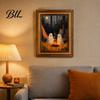 Gothic Mural Print Vintage Cute Ghost Canvas Wall Art, Spooky 2 Ghosts Campfire Decor Hanging Poster, Halloween Decoration for Bedroom Living