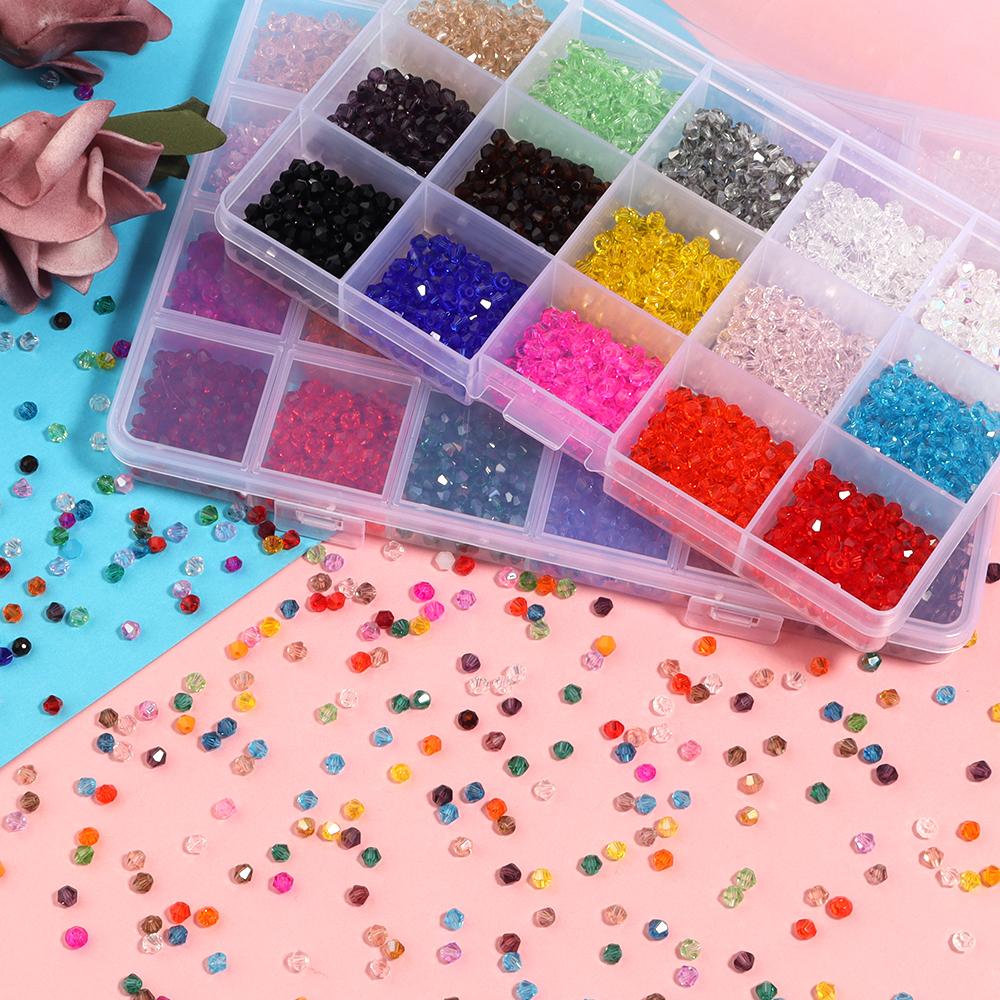 15/24Grids 4mm Multicolor Crystal Beads Bicone Shaped Faceted Loose Glass Beads For Jewelry Making Bracelet Necklace DIY Earring