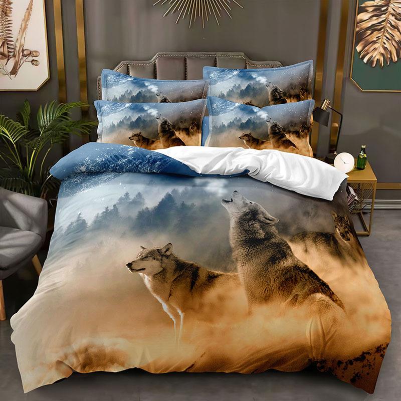 Комплект постельного белья с 3D животными для мальчиков и подростков, мягкий пуховый пододеяльник AU140 * 210, полноразмерное покрывало, одинарное/двойное пододеяльник с принтом волка