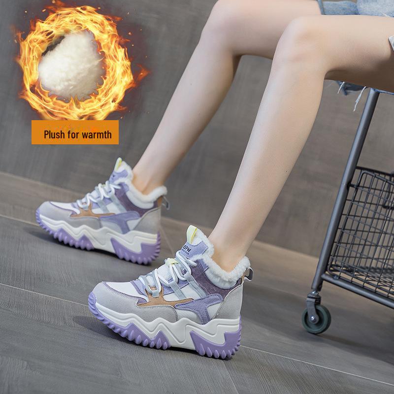 Autumn 2025 Women's Matte Leather Height-Enhancing Dad Shoes - Versatile Thick-Soled Casual Sport Sneakers