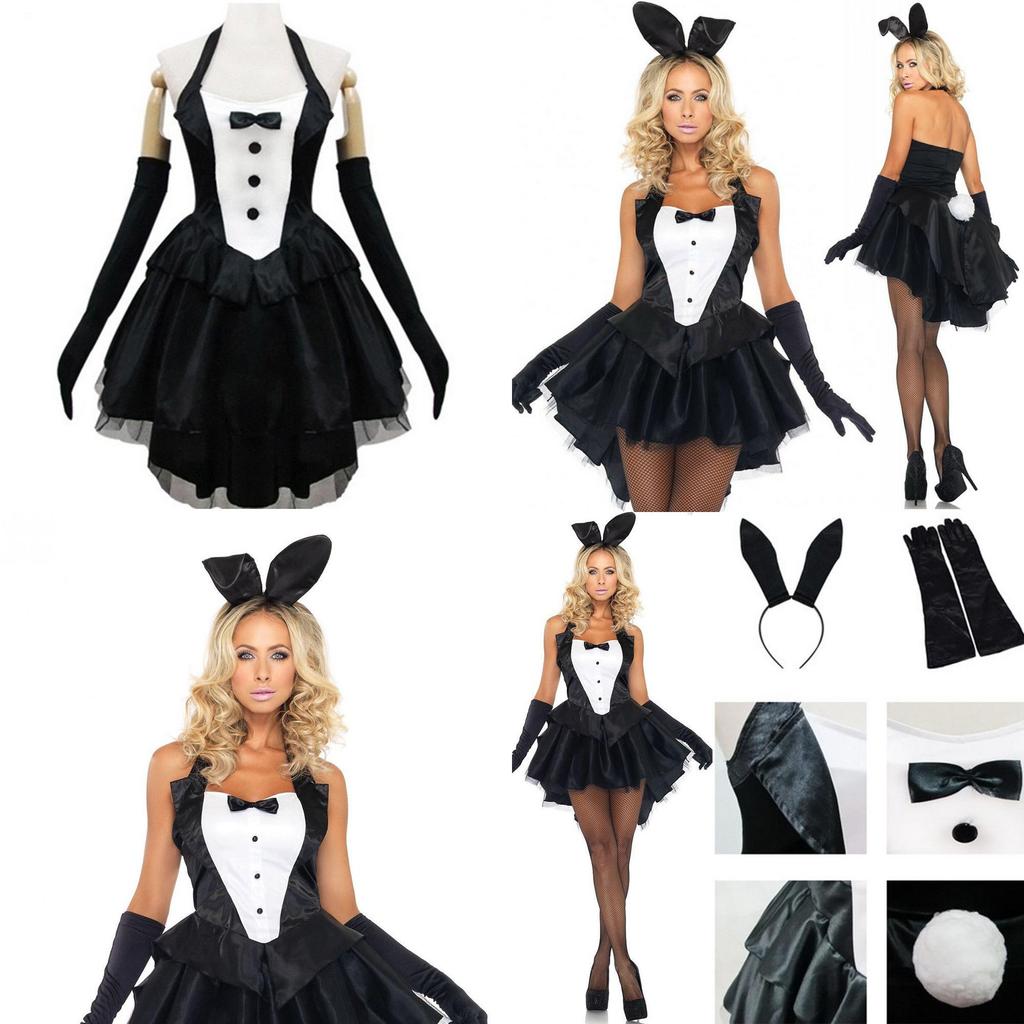 Stylish Women's Bunny Rabbit Costume With White Rabbit Bobbin Tail For Halloween