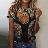 Summer Round Neck Owl Pattern Printed Top Fashionable Casual Cute Short Sleeved Women's T-shirts