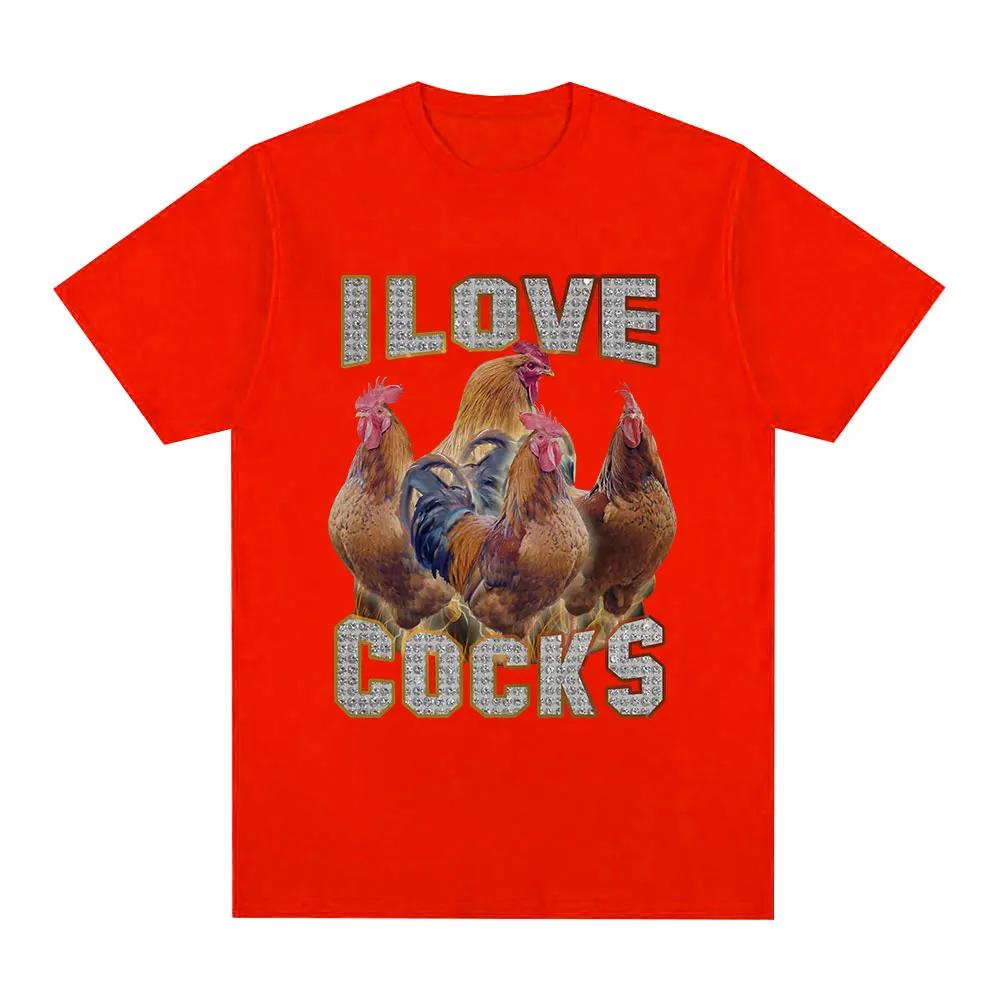 I Love Cocks Funny Roosters Meme T-shirt Chicken Enthusiast Short Sleeve T-shirt Women's Extra Large T-shirt Street Clothing