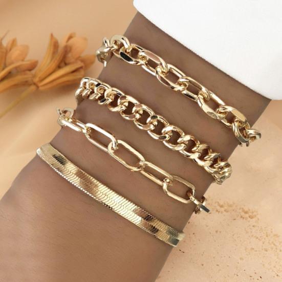 4Pcs/Set Women Bracelet Elegant Golden Adjustable Alloy Herring Bone Link Chain Teen Girls Bangle Fashion Jewelry