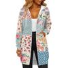 Women's Fashionable Printed  Long Sleeved Drawstring Hooded Zipper Pocket Long Casual Sweatshirt Jacket