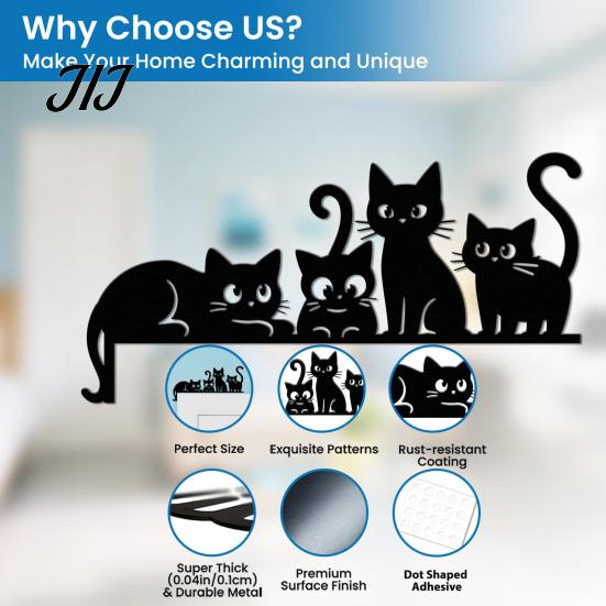 Interior Wall Decor Hanging Metal Cat Door Topper, Cute Cats Frame Decor, Black Art, Modern Abstract Silhouette Art Minimalist Home Decoration