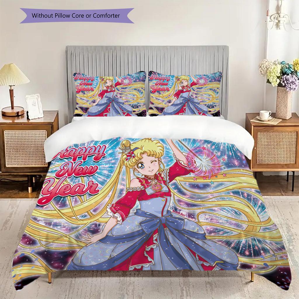 Cute cartoon theme Sailor Moon Tsukino Usagi cartoon comfortable home duvet cover and pillowcase (1 * duvet cover+2 * pillowcase, without core)A2