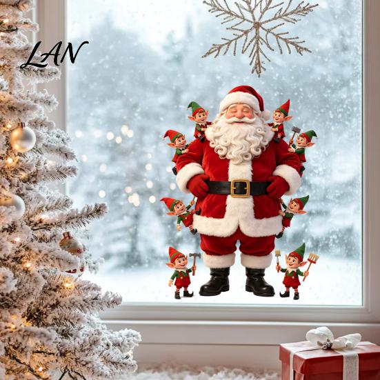 PVC Festive Window Stickers Christmas Cling, Cute Santa Claus And Elf Boys Decal, Holiday Home Decor Gifts Winter Reusable Static Glass Sticker