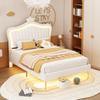Детская мягкая кровать 90 x 200 см, Белый Каркас двуспальной кровати Корона из ПУ-кожи со светодиодной подсветкой, Каркас с ламелями, Изголовье (Матрас не включен)