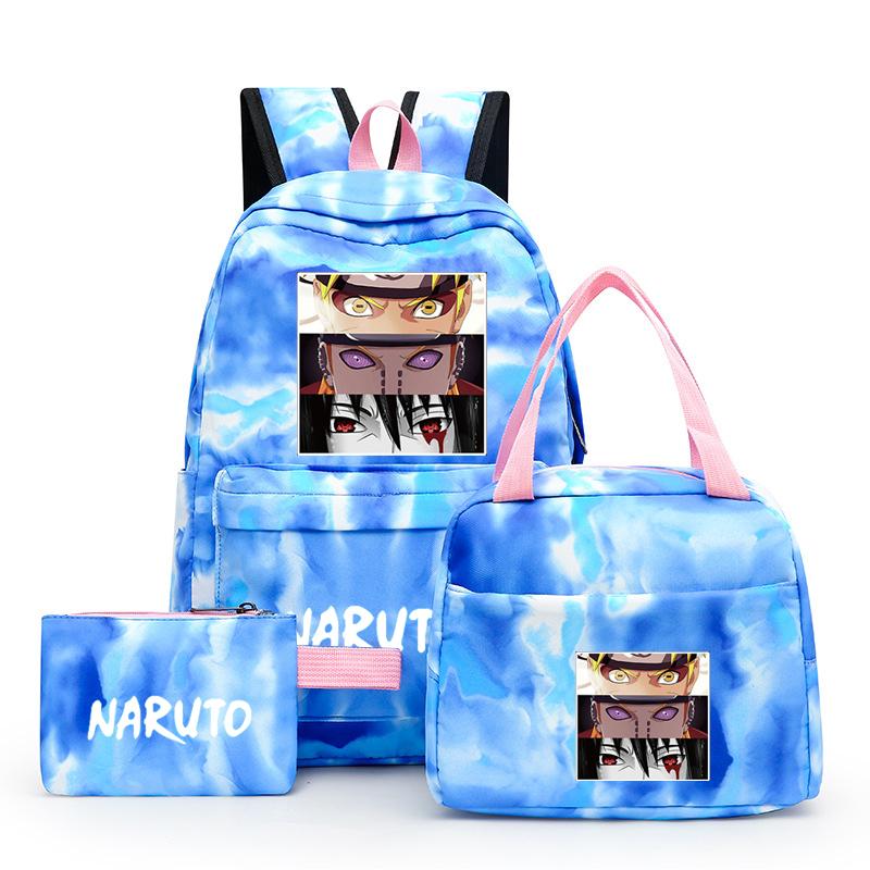 Наруто аниме 3 шт./компл. Холст Сумка для обеда Рюкзак для мальчиков Студенческие сумки для ноутбука Набор Детская сумка для ручек Снова в школу Рюкзак для девочки
