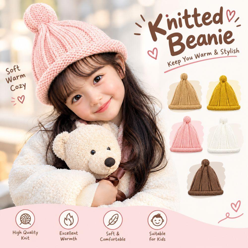 Solid Color Baby Winter Cap Princess Style Kids Pullover Hats Soft Warm Knitted Hat Winter