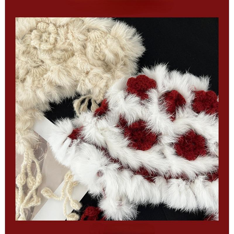 Women S Faux Rabbit Fur Knitted Tassel Beanie Warm For Autumn Winter