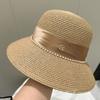 Straw Hat Elegant Women's M Standard Pearl Bowler Hat Light Bucket Hat Wide Brim Sunshade Straw Hat