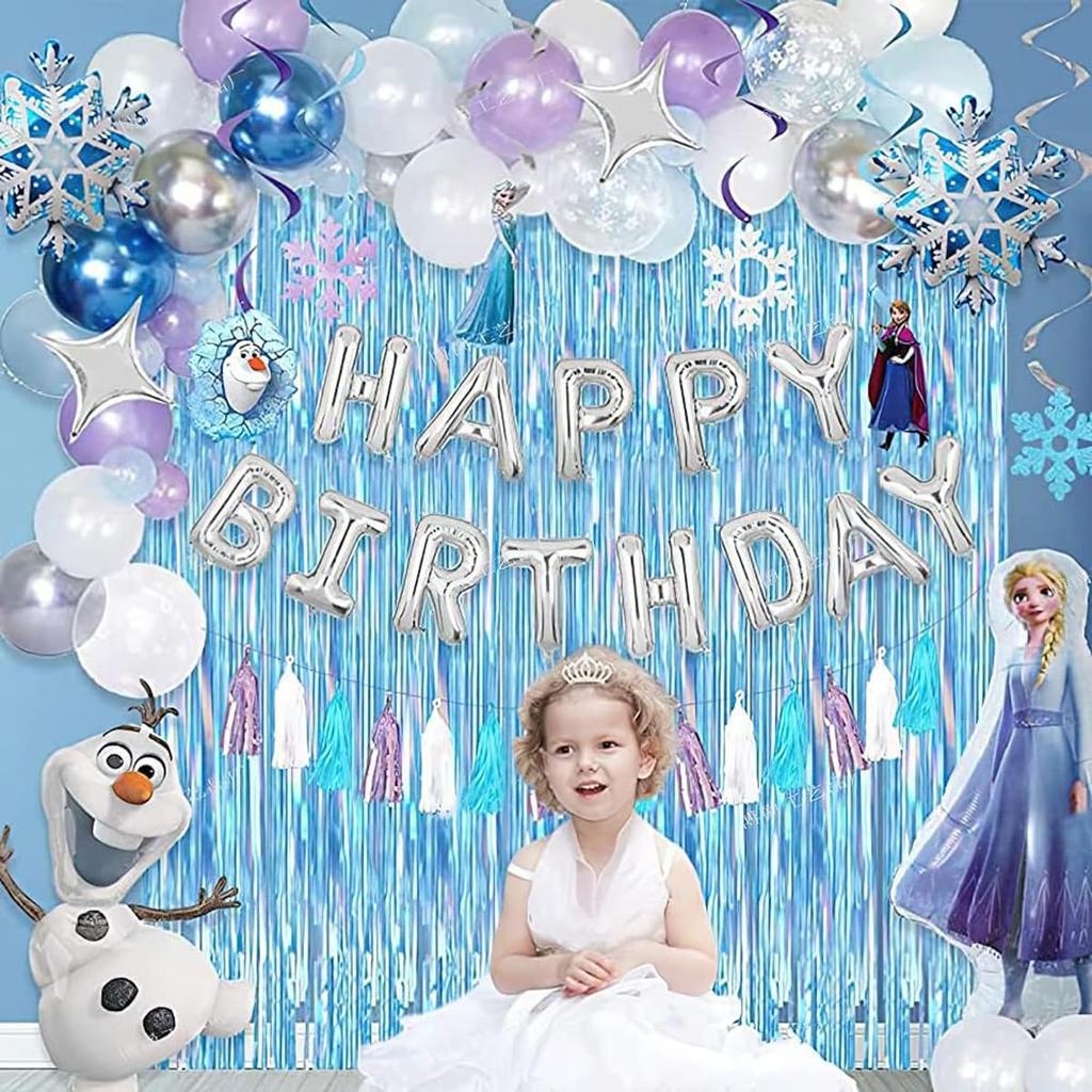 107-Piece Frozen Character Birthday Decorations, Character Balloons, HAPPY BIRTHDAY Banner, Cake Topper, Stickers, Kids Birthday Celebration