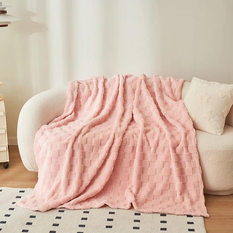1 шт. вафельное плюшевое одеяло чистого цвета в клетку теплое мягкое удобное покрывало для дивана украшение для дома покрывало фланелевое одеяло