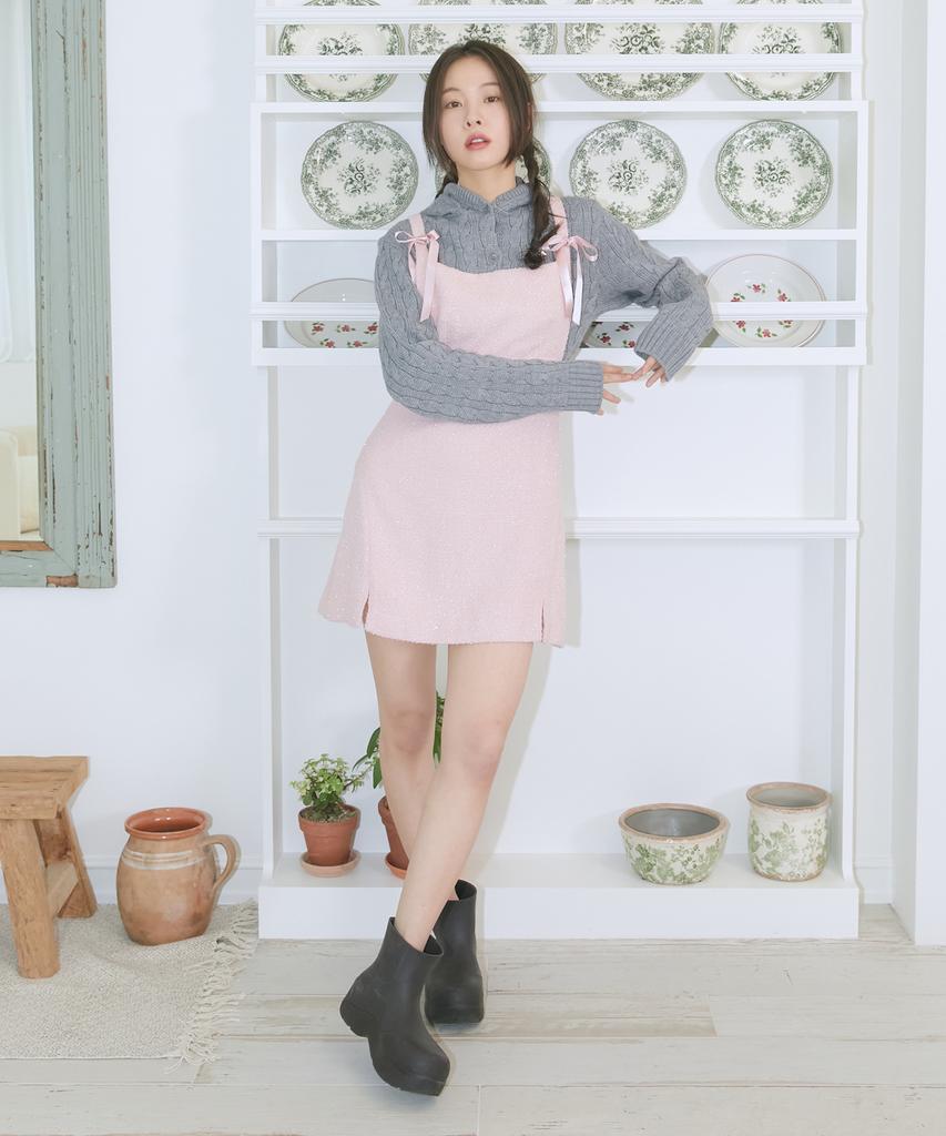 Margarine Fingers Rina Tweed One-Piece (Light Pink)