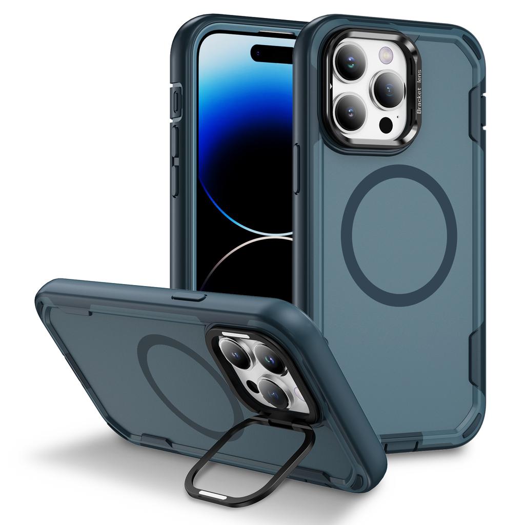 For iPhone 14 Pro Max Case Compatible with MagSafe Lens Frame Kickstand TPU+PC Shockproof Phone Cover