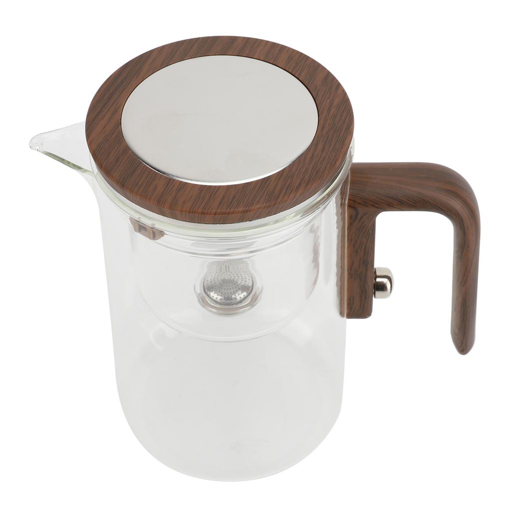 Water Separation Glass Teapot with Strainer 800ml Clear Tea Pot with Wooden Handle Secure Lid Magnetic Switch
