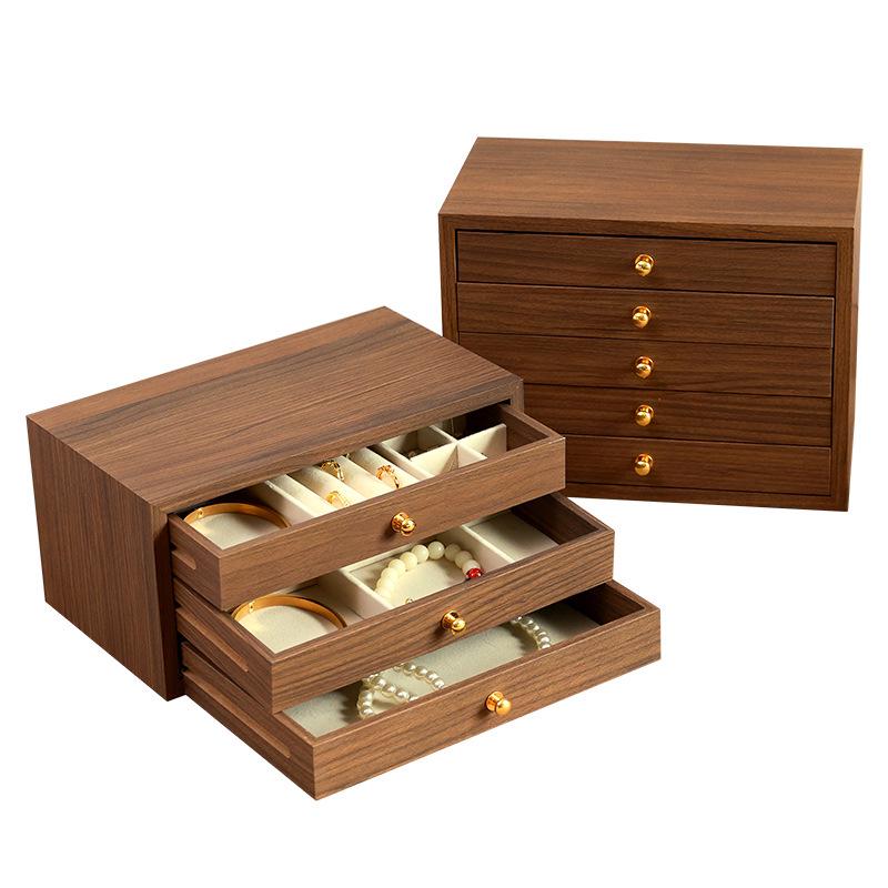 Элегантная многоуровневая деревянная шкатулка для украшений с большим отделением для ожерелий, браслетов и колец