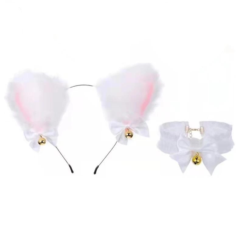 Красивый маскарадный костюм на Хэллоуин с кошачьими ушками, костюм для вечеринки с кошачьими ушками, галстук-бабочка, головной убор с колокольчиком, повязка на голову, аксессуары для волос