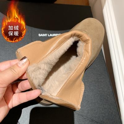 Женские короткие ботинки осень и зима новые с внутренней высотой на танкетке термо бархатные хлопковые туфли универсальные кожаные матовые ботинки Мартин