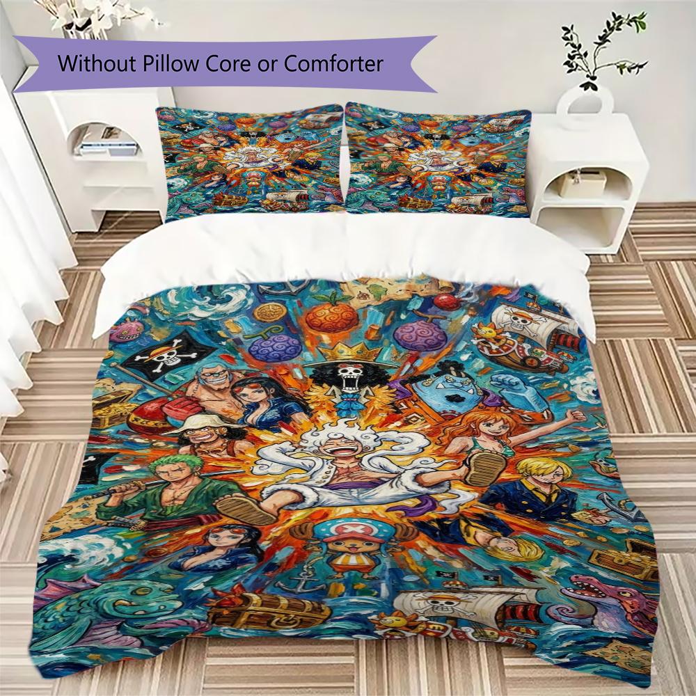 One Piece Pattern Bedding uilt Set uilt Cover Pillowcase Home Decoration Birthday Gift (1 * duvet cover + 2 * pillowcase without core)