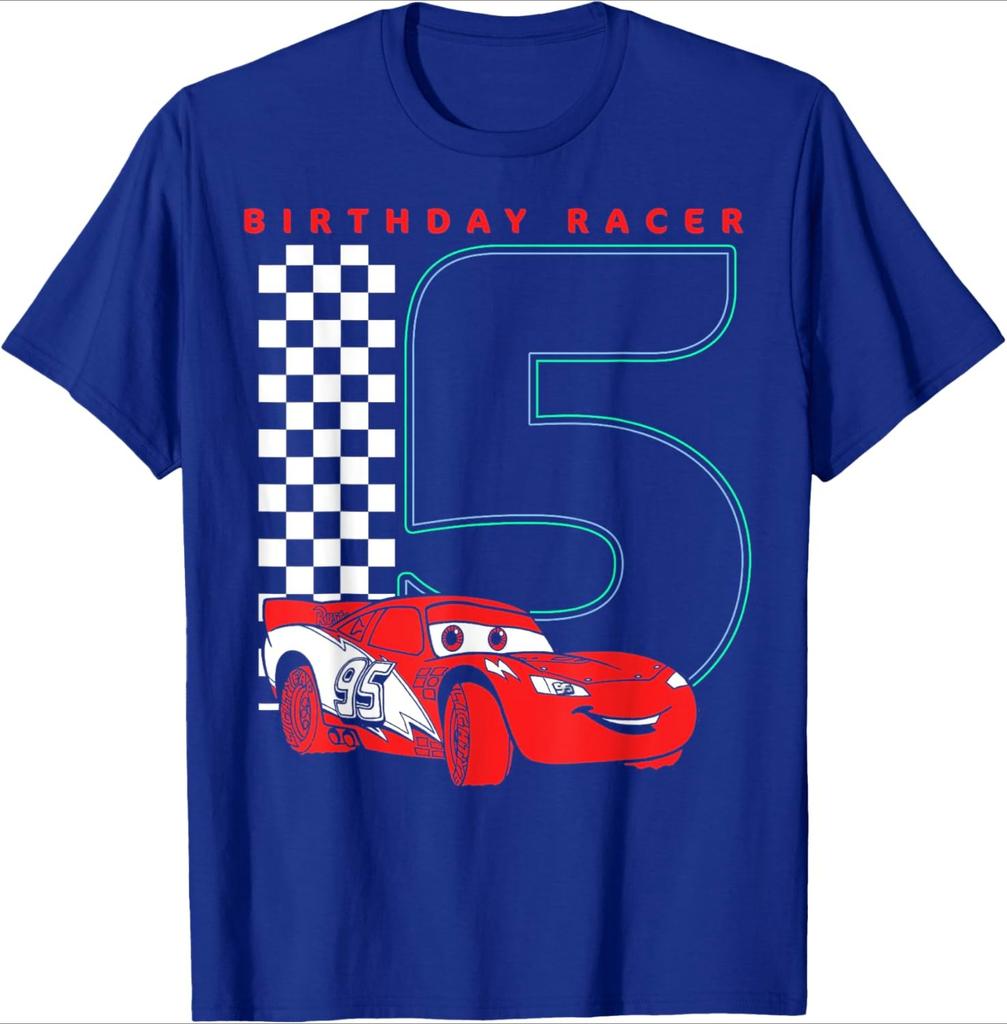Disney Pixar Cars Lightning McQueen 2 3 4 5rd Birthday Contest Short Sleeve T-Shirt Summer Cotton Men's Women Tees Couple Unisex