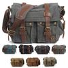 Euro-American Vintage Canvas Crazy Horse Leather Large-Capacity Messenger Bag Multi-Pocket Waterproof Men's Casual Shoulder Bag