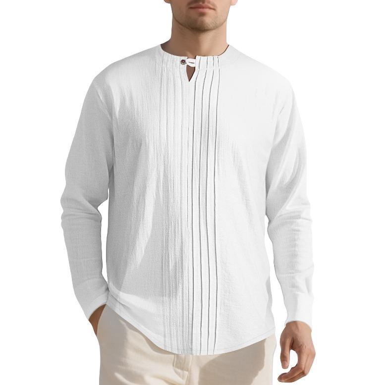 Fashion European and American round neck autumn and winter long sleeves new solid color linen design European and American men's casual sports Henry s