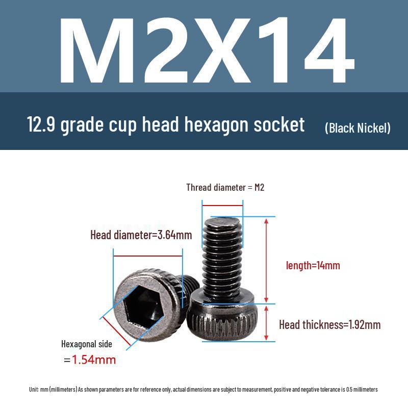 Yigu High-Strength Black Nickel Hex Socket Screw, M1.6-M4, Knurled Cup Head Bolt, 12.9 Grade.