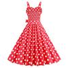 Women Vintage Dress 50s Retro A-line Big Swing Sleeveless Dot Print Contrast Color Elastic Bust High Tight Waist Backless