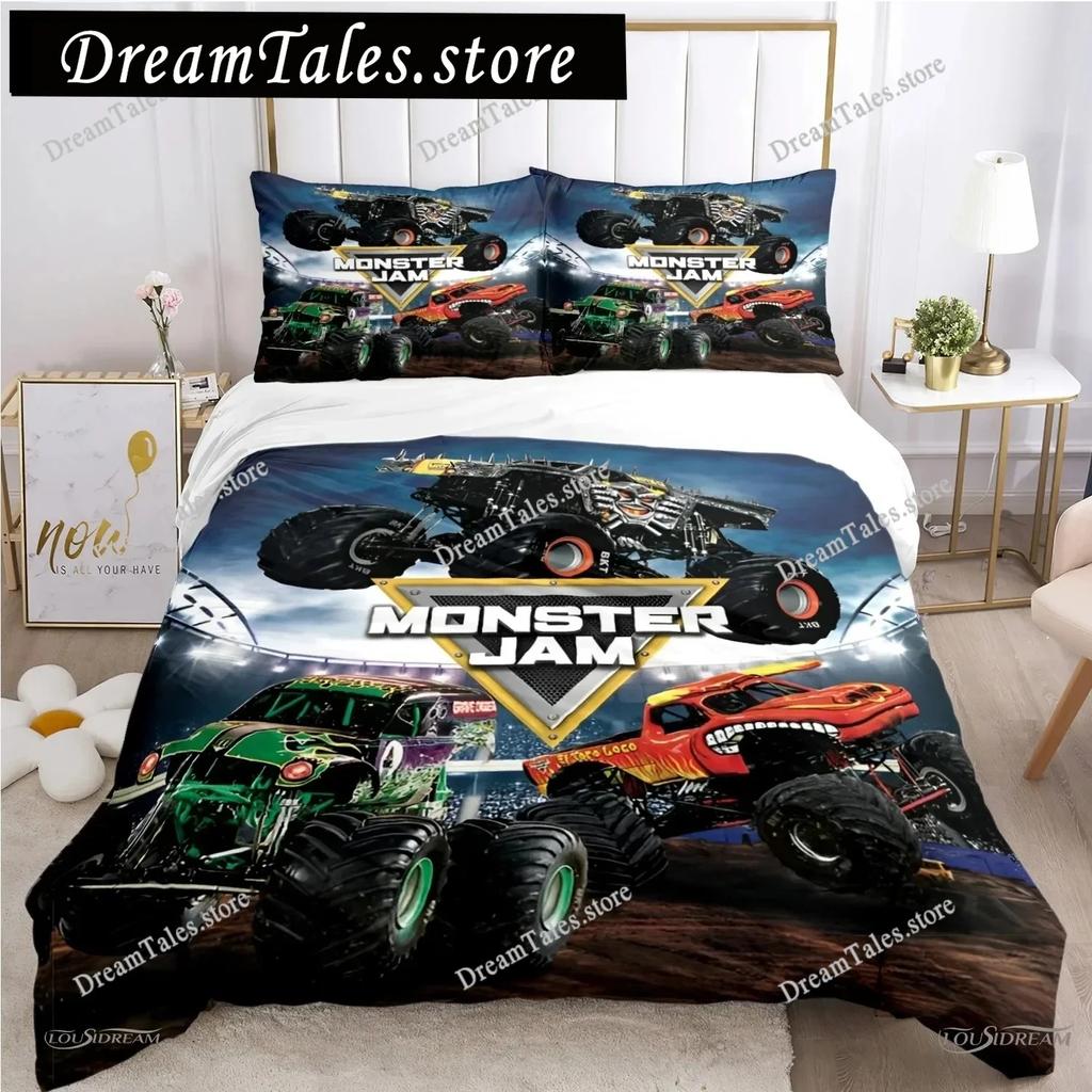 Пододеяльник Монстр-Трак Мультяшные Постельные Принадлежности Monster Jam Мягкое Покрывало и Наволочки для Подростков Односпальное Двуспальное Queen King74