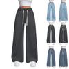 Women's High Waist Drawstring Large Straight Leg Loose Casual Trousers Jeans