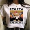 Pew Pew Madafakas T Shirt Women Kawaii Summer Tops Cartoon Tshirt Funny Black Cat Graphic Tees Unisex Harajuku Streetwear Female