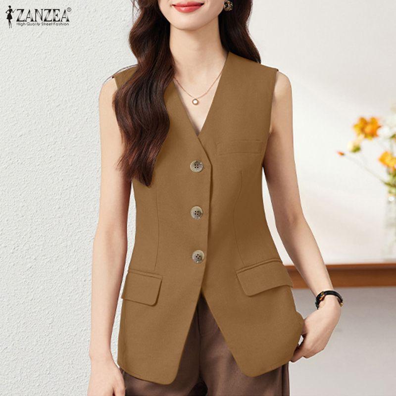 ZANZEA Женский повседневный кардиган-жилет без рукавов с V-образным вырезом и свободной посадкой
