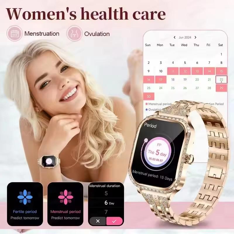 Fashion New Women Smart Watch AMOLED Curved Screen IP68 Waterproof Voice Bluetooth Call Heart Rate Blood Pressure Monitor Health Smartwatch