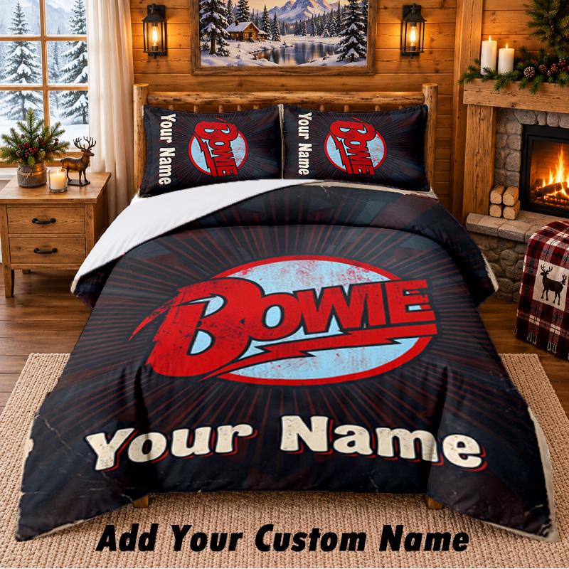 David Bowie Pattern Bedding 3Pcs Set Custom Name, Bed Sheet And Pillowcases For Home Bedroom
