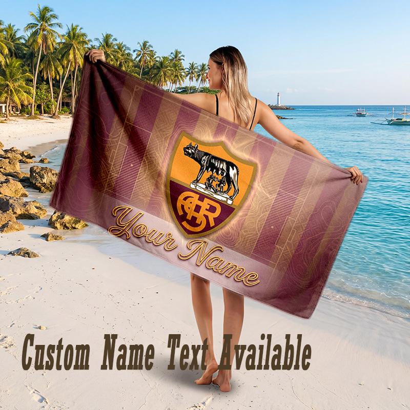 AS Roma FC Design Beach Towel Custom Text Large Towel for Beach Vacation