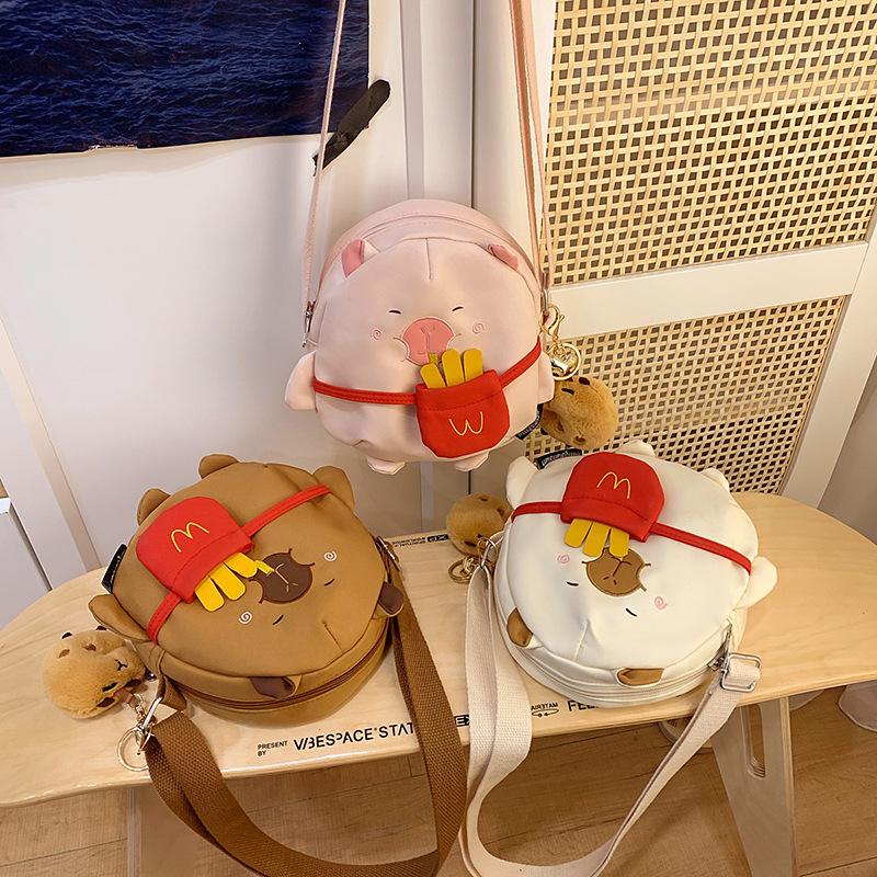 Супер милая капибара забавная мультяшная диагональная сумка для девочки милая морская свинка в воде маленькая круглая сумка для девочки рюкзак для хранения